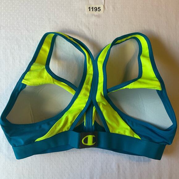 Champion Women’s V-neck Sport Bra size 34C (M), Neon Green & Blue - Picture 5 of 7